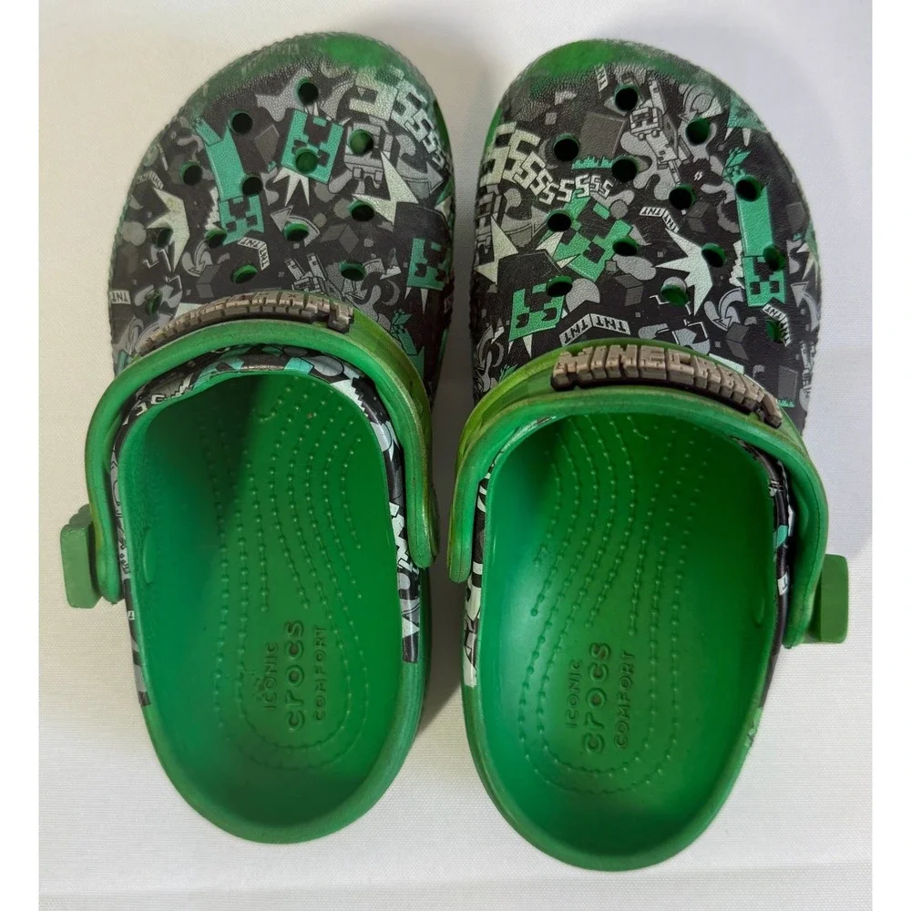 Crocs Boys Clogs C 11 Green Minecraft Creeper TNT Graphic Slip On Shoes Gamer